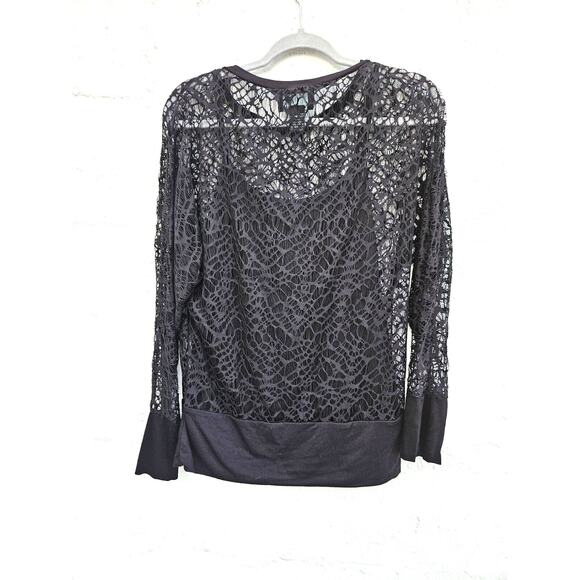 Cynthia Rowley Top Womens Medium Black Lace Sheer Mesh Goth Whimsy Web Rave 90s - Picture 2 of 8